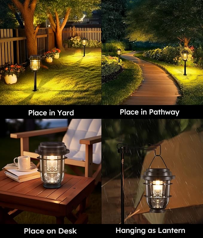 Vuees Bright Solar Pathway Lights Outdoor, 6 Pack Waterproof IP65, Auto On/Off Solar Powered Garden Lights for Yard Lawn Walkway Landscape Pool Outside - 3-in-1 Hanging, Tabletop & Stake Lighting