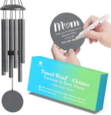 Big Grey Wind Chimes for Outside Deep Tone, Personalized Metal WindChimes Tuned Melodic Music Sound Outdoors for Garden Patio Home with Rewritable Wind Catcher