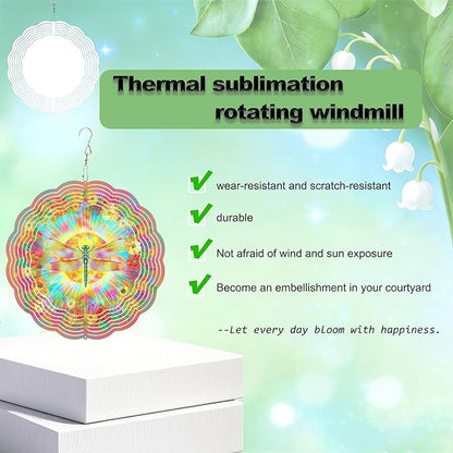 10x10 Inch Wind Spinner Outdoor Hanging Colorful Dragonfly Floral Sunburst Metal Kinetic Spiral Ornament for Yard Patio Porch Balcony Tree Window Gift