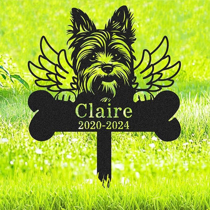 Custom Yorkshire Terrier Memorial Grave Marker Personalized Metal Dog Silhouette Statue Memorial Plaque Decorative Garden Stake for Outside Patio Yard Art Outdoor Decor Sign Lawn Ornament