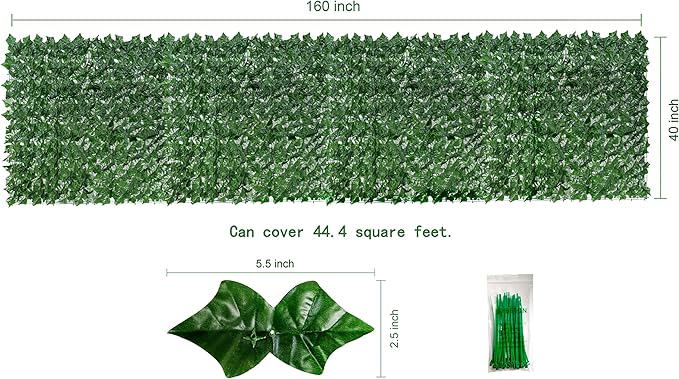 Bybeton Artificial Ivy Privacy Screen - 40" X 160" UV-Anti Fake Leaves Vines -Fade-Proof Leaf Panels for Outdoor Patio, Backyard Garden & Balcony Fence