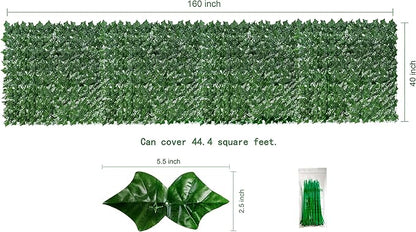 Bybeton Artificial Ivy Privacy Screen - 40" X 160" UV-Anti Fake Leaves Vines -Fade-Proof Leaf Panels for Outdoor Patio, Backyard Garden & Balcony Fence