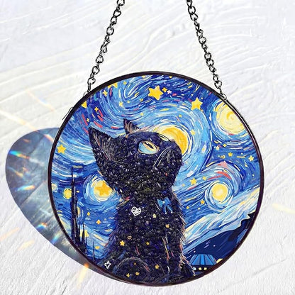 Mifoci 6.3 Inch Stained Glass Window Hanging Black Cat Suncatchers Indoor Window Gifts for Cat Lovers Room Office Decor Aesthetic