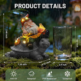 Solar Gnome Statue Outdoor Decor, Gnome on Turtle Figurines with LED Light for for Fairy Garden Yard Balcony Lawn Christmas Housewarming Whimsical Gifts for Women Mom Grandma