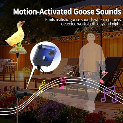 Solar Porch Goose Statue Garden Decor, 29 inch with Motion-Activated Sound Outdoor Decorative Garden Stake Lighting for Lawn Patio Yard Balcony - Unique Goose Gift for Garden Lovers