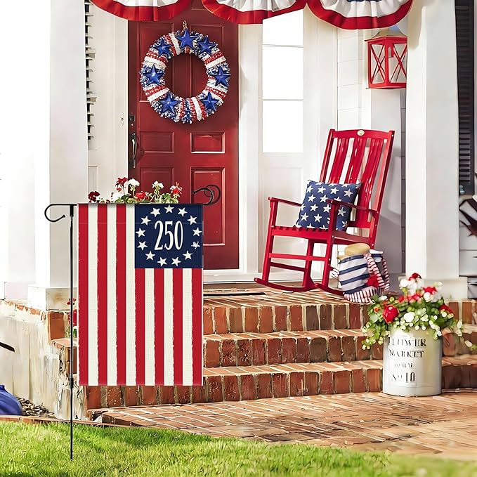 250 Years America Anniversary Garden Flag, Double-sided 250 USA Patriotic 4th of July Yard Sign for 2026 Outdoor Independence Day Decoration
