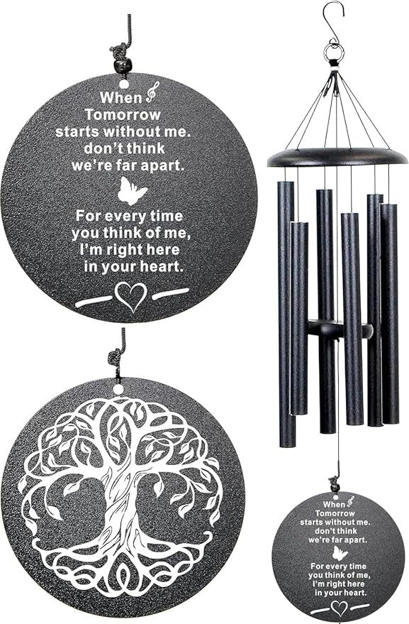 The Wind Chime CO Memorial Wind Chimes, 40" Inch Sympathy Wind Chimes Gift for The Loss of A Loved one, Home Decor Outdoor Garden, Soothing Melodic Tones (Black #1)