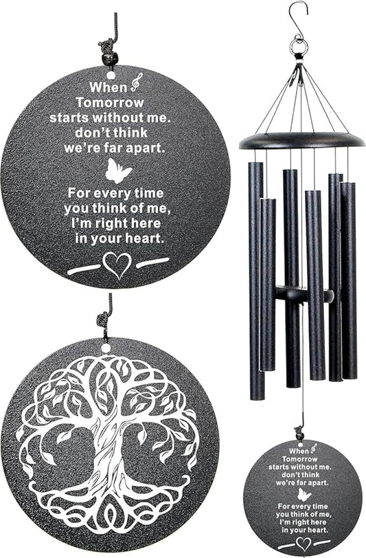 The Wind Chime CO Memorial Wind Chimes, 40" Inch Sympathy Wind Chimes Gift for The Loss of A Loved one, Home Decor Outdoor Garden, Soothing Melodic Tones (Black #1)