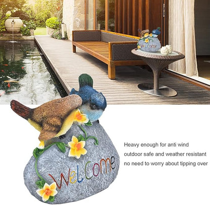 Birdy Welcome Garden Stone Statue,Cute Bird Animal Figurine,Figurines Welcome Sign for Patio Yard Lawn Home Shelf Decor Accent