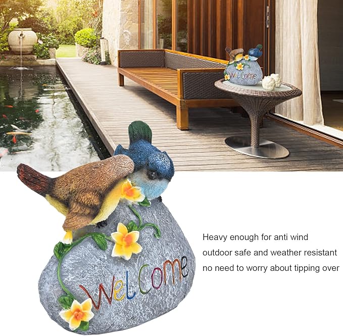 Bird Garden Decor Resin Animal Garden Figurines Welcome Sign Sculptures Statues for Yard Patio Lawn Outdoor Decoration Durable Weather Design