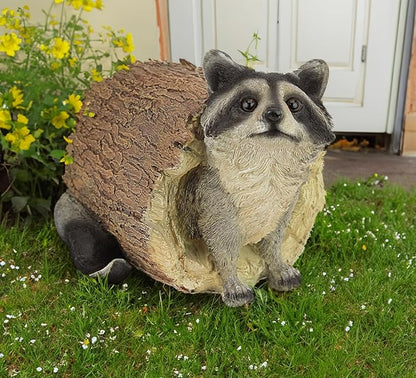 Raccoon Outdoor Animal Statue - Lifelike Raccoon Figurine, Woodland Theme Animal Decor, Home & Garden Decor Accent, Decorative Statue & Sculpture