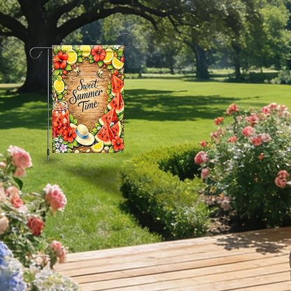 Nuxovilar Summer Garden Flag Sweet Summer Time Lemon Watermelon Flower Pattern Polyester 12x18 Inches Garden Flags for Outside Seasonal Decor Yard Porch Lawn