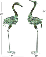 Deco 79 Metal Crane Decorative Garden Sculpture Indoor Outdoor Garden Statues, Set of 2 Outdoor Sculptures 40", 38"H, Green