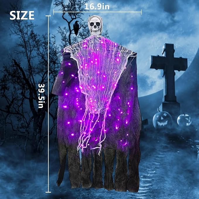 Halloween Decorations Outdoor, 2 Pack Hanging Light Ghost Spooky Skeletons Decor Supplies, Haunted Creepy House Halloween Flying Decoration with Yard Tree Porch Garden Party Indoor Décor