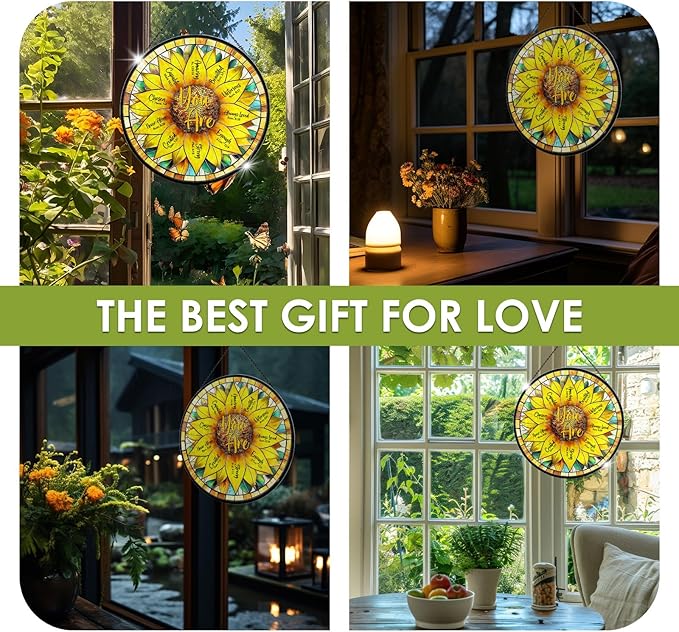 Christian Sunflower Stained Glass Window Hanging, 7.9" Inspirational Bible Verse Sun Catcher Glass Panel, Sunflower Decor Hand Painted Round Wall Art, Religious Gifts for Women, Mom, Wife