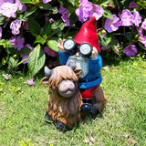 Solar Highland Cow Gnome Garden Statue Outdoor Decor, Funny Solar Light Christmas Decoration for Balcony Garden Patio Yard Lawn, Birthday Gift for Women, Men, Mom, Grandma, Unique Thanksgiving Gifts