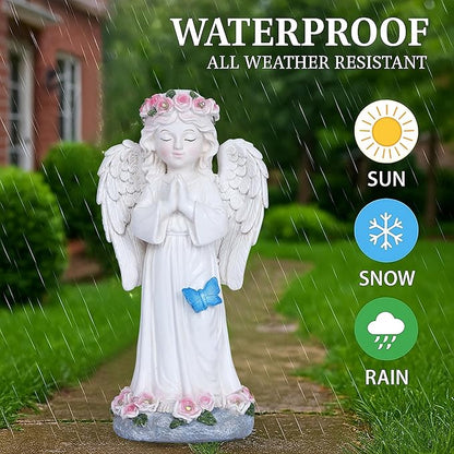 Dlfghos Solar Garden Angel Statue Solar Angel Outdoor Garden Decor Statues Praying Angel Memorial Figurine Light Decorations for Outside Yard Lawn Garden Cemetery Decor Gifts for Mom Grandma Women