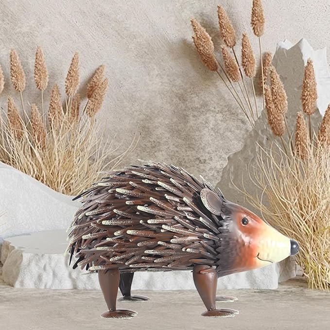 Lifelike Hedgehog Metal Sculpture – Painted Iron Animal Statue for Indoor/Outdoor Garden & Floor Decor, 33cm
