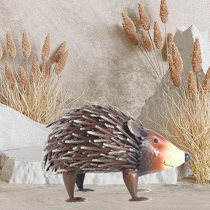 Lifelike Hedgehog Metal Sculpture – Painted Iron Animal Statue for Indoor/Outdoor Garden & Floor Decor, 33cm