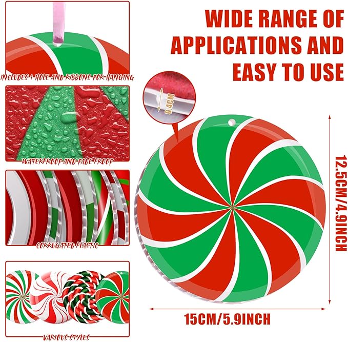 Rtteri 30 Pieces Christmas Candy Yard Hanging 6 Inch Double Sided Lawn Decorations Outdoor Christmas Hanging Ornaments Plastic Outdoor Holiday Decorations for Xmas Tree Home Lawn Porch Yard Decor