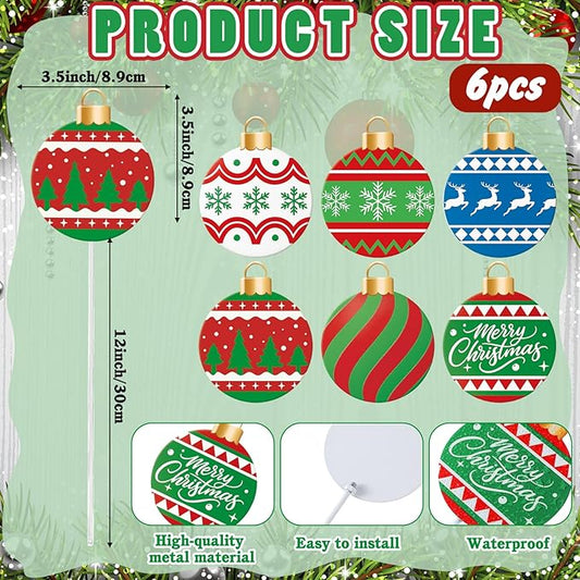 Shimeyao 6 Pcs 12 Inch Metal Christmas Garden Stakes Ugly Sweater Outdoor Plant Stakes Christmas Ball Yard Signs Xmas Outdoor Decor for Home Lawn Porch Holiday Front Backyard