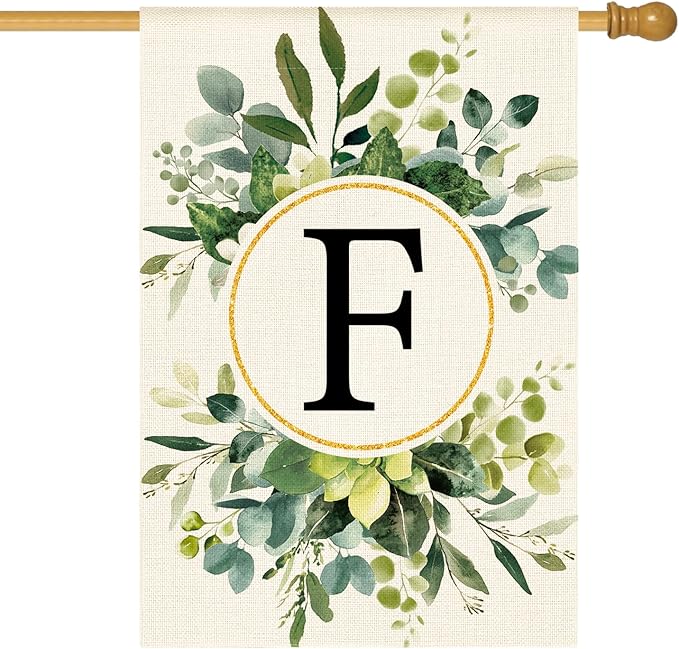 AVOIN colorlife Monogram Letter F Floral House Flag 28x40 Inch Double Sided Outside, Family Last Name Initial Yard Outdoor Decoration