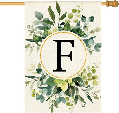 AVOIN colorlife Monogram Letter F Floral House Flag 28x40 Inch Double Sided Outside, Family Last Name Initial Yard Outdoor Decoration