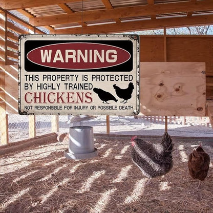 Vintage Chicken Signs for Coop Warning This Property is Protected Chickens Tin Sign Chicken Coop Sign Chicken Accessories Outdoor Chicken Decor on Coop 8X12 Inch