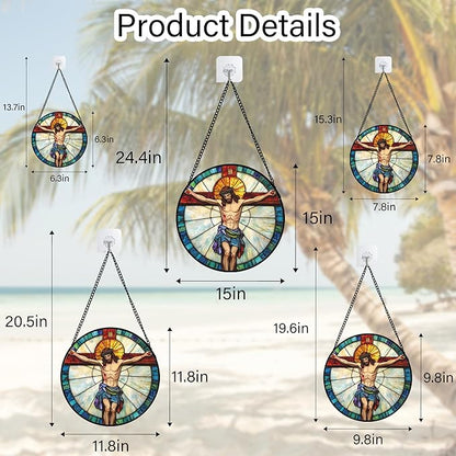 DASTOLL Christian Gifts for Women - Cross Passion of Jesus Stained Glass Window Hanging Easter Sun Catcher Garden Religion Decor Mother's Day Catholic Gift for Men Grandma Nana Her Mom 9.8"