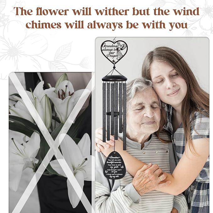 Memorial Gifts for Loss of Grandma, Prayer Angel Sympathy Wind Chimes, Loss of Grandma Sympathy Gift - A Gift to Express Condolence, Bereavement, Comfort, Remembrance and Healing
