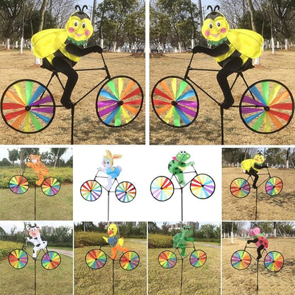 3D Animal on Bike DIY Windmill, Lawn Yard Garden Colorful Wind Spinner Decor (Bullfrog)