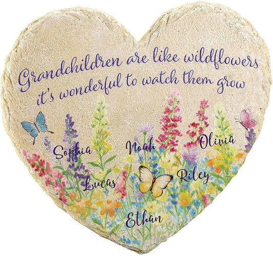 Fox Valley Traders Custom Grandchildren Wildflowers Garden Stone, 100% Resin, Outdoor Décor - Measures 10" x 9 1/2", 6 Names