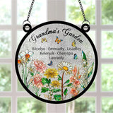 Personalized Grandmas Garden Stained Glass Suncatchers, Custom Name Birth Month Flowers Window Hanging Ornament, Mothers Day Christmas Birthday Gifts for Grandma Mom Nana Mimi (Round 3)