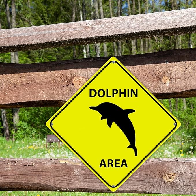 Caution Dolphin Crossing XING Tin Sign Dolphin Area Warning Street Sign Ocean Animal Novelty Caution Road Sign for Outdoor Home Driveway Garden Yard Park 10x10in