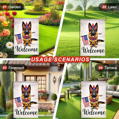 BlissYard Welcome Patriotic German Shepherd Garden Flag 12x18 Inch Double Sided Vertical Polyester Small Yard Flag American Flag Dog Outdoor Decor Lawn Garden Banner 4th of July Independence Day Decoration