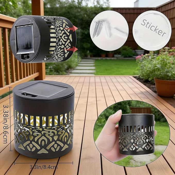 Decorative Solar Mandala Lights | Metal Solar Powered Outdoor Wall & Step Lighting | Waterproof Garden/Patio/Fence Lights with Auto On/Off | Mandala Pattern Backyard Decor for Deck,Post,Yard (2)