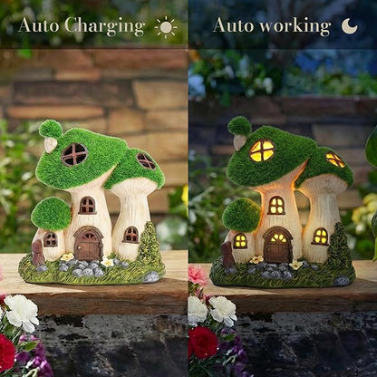 TERESA'S COLLECTIONS Garden Decor, Mushroom Fairy Garden House,Fairy House Decor, Waterproof Resin with Solar Lights, Garden Decor, Garden Gifts for Mom,Indoor/Outdoor,6.7"