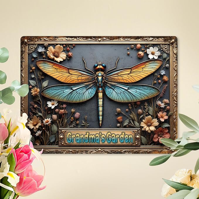 Personalized Metal Signs with Name Made in USA Custom Dragonfly Garden Sign Decorative Metal Print for Wall Decor Customized Home Garden Ideas Gifts Artwork Prints for Yard Ourdoor