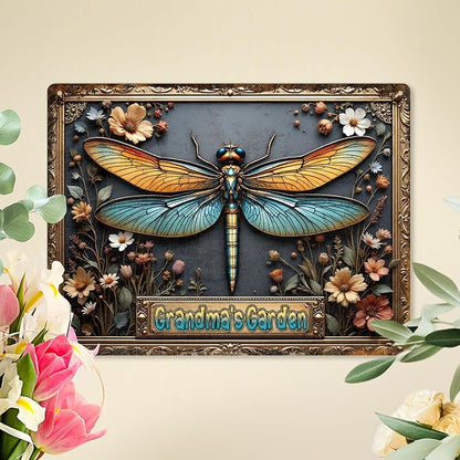 Personalized Metal Signs with Name Made in USA Custom Dragonfly Garden Sign Decorative Metal Print for Wall Decor Customized Home Garden Ideas Gifts Artwork Prints for Yard Ourdoor