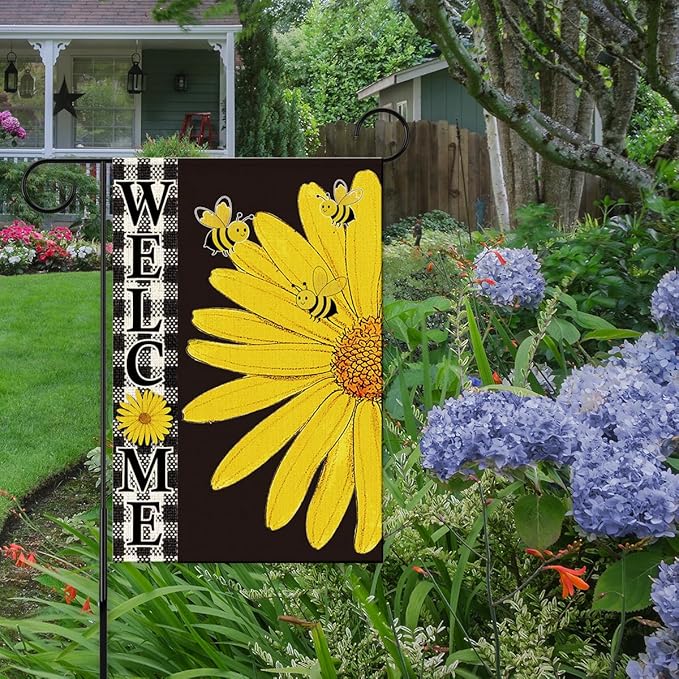 Welcome Garden Flag for Outside,Yellow Daisy Spring Garden Flag Yard Lawn Porch Flags for Outdoor Spring Decorations 12x18 Inch Double Sided