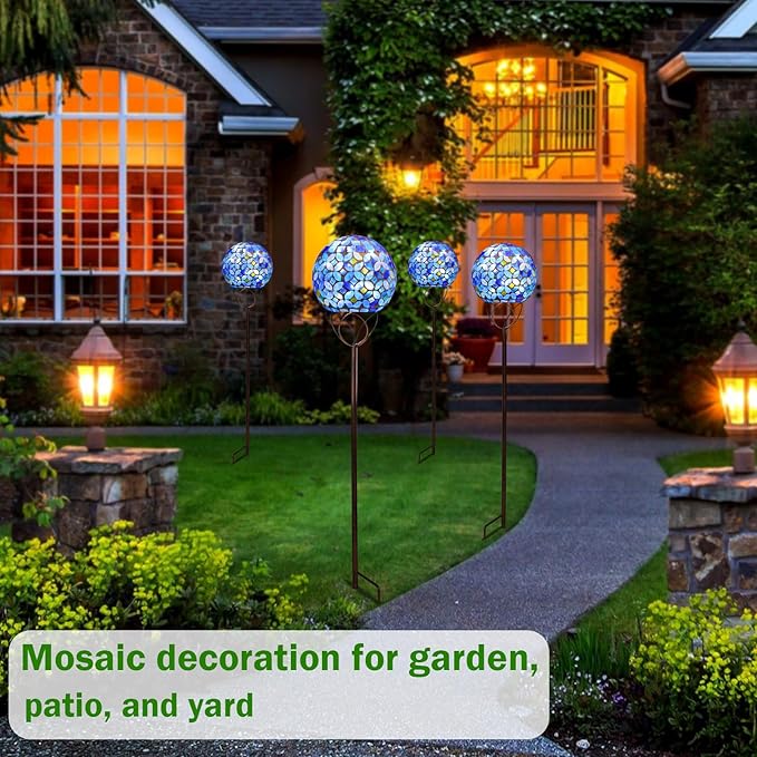 Solar Lights Outdoor Decorative, Solar Gazing Ball Mosaic Garden Stakes Decorative Waterproof Outdoor Lights for Pathway Yard Lawn Decoration (Green)