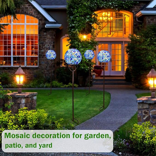 Solar Lights Outdoor Decorative, Solar Gazing Ball Mosaic Garden Stakes Decorative Waterproof Outdoor Lights for Pathway Yard Lawn Decoration (Green)