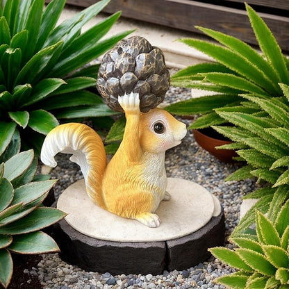 Squirrel Garden Statue with Pine Cone, Resin Figurine for Indoor Outdoor Decor, Whimsical Animal Ornament for Home, Patio, Yard