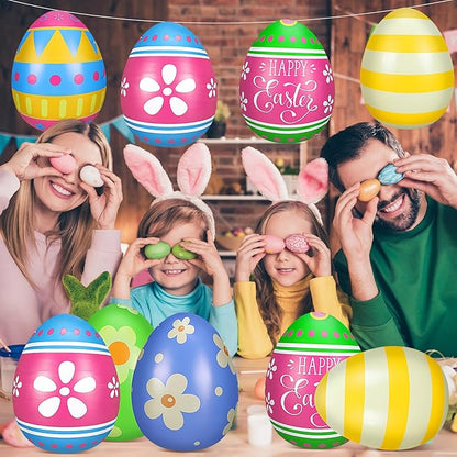 Jetec 12 Pcs Inflatable Easter Eggs Decorations 12 Inch Easter Inflatables Outdoor Decor PVC Large Outdoor Colorful Eggs Bunny Blow up Yard Ornaments for Yard Lawn Garden Party(Vibrant)