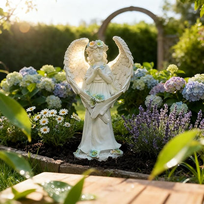 Solar Garden Statues Outdoor Decor Resin Lights Garden Angel Statues for Outside Lawn Yard Patio Balcony Art Sculptures Gifts for Mom Women