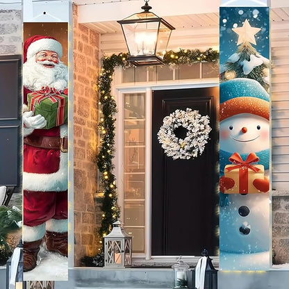 BlissYard Christmas Banner 12x71 Santa Claus Snowman Decorations Merry Christmas Porch Sign Christmas Door Banner Winter Hanging Banner Front Door Decor Outdoor Holiday Welcome Home Yard Entryway