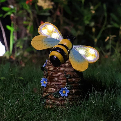 Garden Statue Bee Decor-Outdoor Statue Bees Decorations-Solar Garden Light Bumble bee Figurine Patio,Balcony,Yard,Lawn Ornament Mom Gift