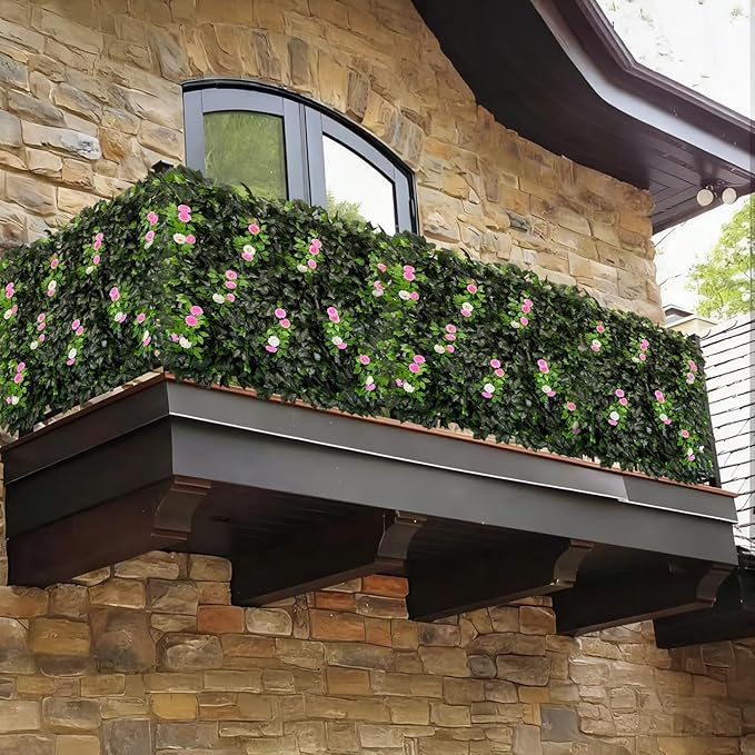 Dense Flowering Ivy Privacy Screen- Realistic Faux Foliage on Expandable Willow Fence for Outdoor, Patio, Balcony Cover & Decorative Shade Panel, UV Protected