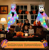 Halloween Decorations Outdoor Indoor, 2 Pack Light Up Ghost Decorations with LED Lights, Hanging Ghost Halloween Decor for Yard Porch Garden Lawn Party (2B-2Pack)