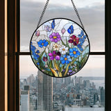 Stained Glass Window Hanging Blue Purple Wildflowers Large 11.8" - Suncatcher Door Garden Sunroom Sun Catcher Home Decor Birthday Christmas for Mom Men Woman Nana Friend